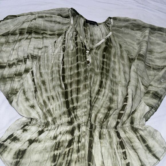 Vintage Y2K Forever 21 Green Tie Dye Dolman Sleeve Blouse Small - Picture 2 of 11